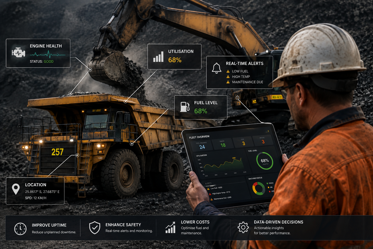 Connected mining operation using real-time digital monitoring and industrial technology